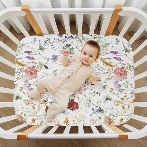 Miniatura 2 de CaTaKu Sábanas de cuna para niñas y niños – Sábanas de bebé bohemias con flores silvestres, sábanas de colchón neutro para cuna para cama