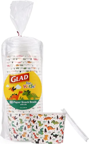Suministros de fiesta de dinosaurio Glad para niños - Cuencos de aperitivos desechables de papel resistentes con tapas, perfectos para fiestas de