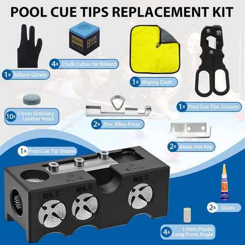 Miniatura 3 de Moldeador de punta de taco de billar 11 en 1, kit de repuesto de puntas de taco de piscina, puntas de taco de piscina, herramienta de punta de taco