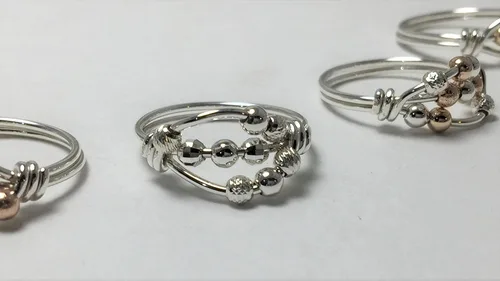 Miniatura 4 de Anillo de preocupación, anillo de ansiedad, anillo giratorio, plata argentium con cuentas, relleno de oro amarillo o rosa de 14 quilates