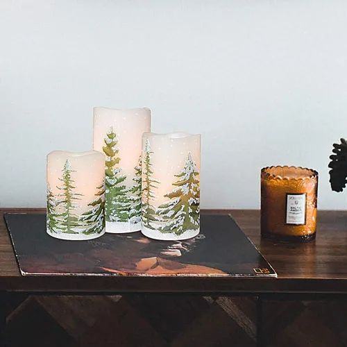 Miniatura 3 de Eldnacele Árbol Verde Decoración Navideña Velas Sin Llama Parpadeantes con Temporizadores Diarios Automáticos, Velas LED Operadas con Pilas, Cera