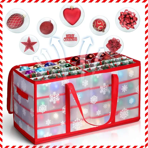 Miniatura 6 de Hosuly 2 cajas de almacenamiento de plástico para adornos de Navidad con divisores, cremalleras, 8 bandejas, 128 ranuras, contenedores