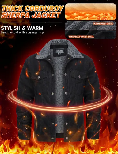 Miniatura 4 de KEFITEVD Chaqueta de pana para hombre, con forro polar, abrigo de invierno cálido y grueso para trabajo casual