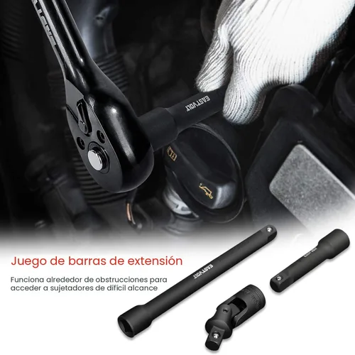 Miniatura 6 de Eastvolt Juego de llaves de trinquete de 46 piezas, kits de herramientas mecánicas con trinquete reversible de 72 dientes, juego de barra