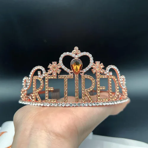 Miniatura 6 de Decoraciones de fiesta de jubilación, regalos de jubilación para mujeres, juego de tiara y banda de jubilación, corona de cristal con purpurina