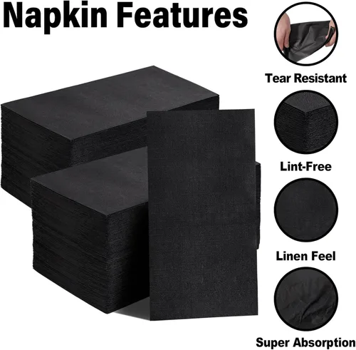 Miniatura 7 de WDF Paquete de 150 servilletas de papel negro – Servilletas negras desechables de alta calidad, suaves y absorbentes, para Año Nuevo, boda