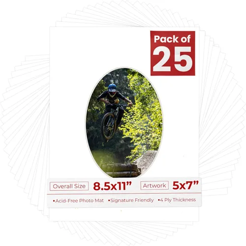 Miniatura 30 de Tapete de 8.5 x 11 pulgadas con corte biselado para fotos de 5 x 7 pulgadas, diseño ovalado, color azul bebé, sin ácidos, mate para proteger tus