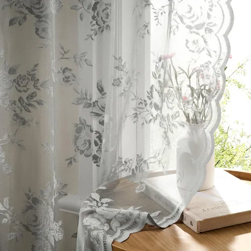 Miniatura 34 de SEEKRIGHT - 2 paneles de cortinas traslúcidas de encaje negro, cortinas góticas florales, cortinas victorianas con bolsillo para cortinero