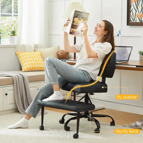 Miniatura 5 de Silla de oficina con patas cruzadas con ruedas, silla giratoria de meditación para TDAH, silla de escritorio ergonómica con patas cruzadas
