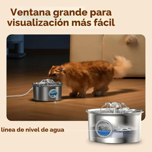 Miniatura 6 de Fuente de agua para gatos de acero inoxidable: fuente para mascotas ultra silenciosa de 88 oz/2.6 L con pico de gatito con flores y dispensador