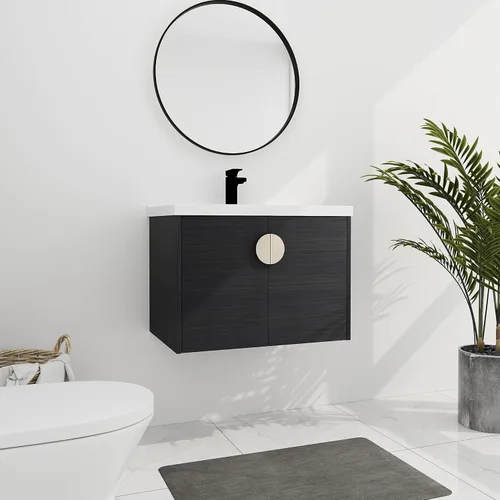 Miniatura 9 de Juego de tocador de baño de 28 pulgadas con lavabo montado en la pared, moderno juego de tocador de baño con lavabo de cerámica blanca y mango
