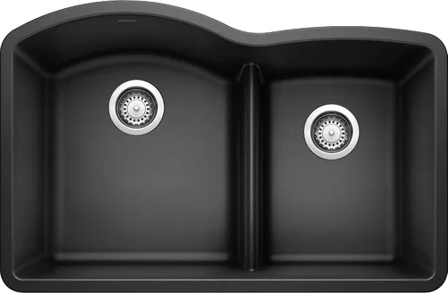 Miniatura 6 de BLANCO 443102 Diamond 60/40 Fregadero de cocina con doble tazón de división baja, 32 pulgadas de largo x 21 pulgadas de ancho, color gris volcán