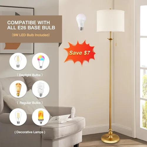 Miniatura 4 de Lámpara de pie dorada de 60", lámpara de pie para sala de estar, dormitorio, oficina y comedor - Lámparas de pie de esquina altas con interruptor