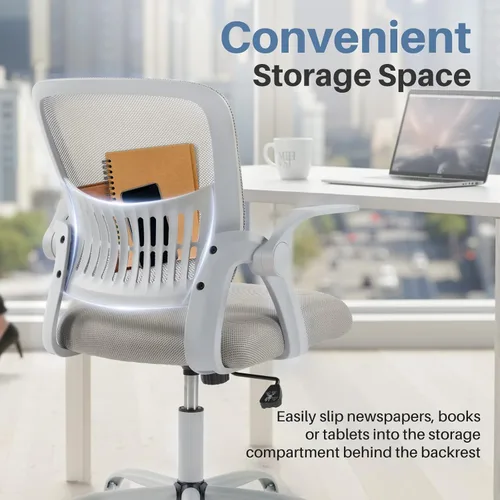 Miniatura 7 de DUMOS Silla de computadora de oficina en casa, escritorio ergonómico de respaldo medio con soporte lumbar y modo mecedor, altura ajustable con Brazo