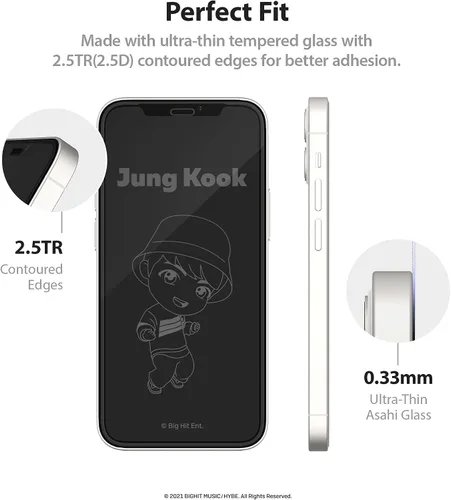 Miniatura 4 de iFace TinyTAN inspirado en BTS Protector de pantalla de vidrio templado de borde redondo diseñado para iPhone 12 Pro Max (Jung Kook)