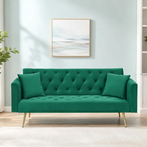 Miniatura 14 de Majnesvon Sofá cama plegable convertible de 71 pulgadas, moderno sofá biplaza de terciopelo con 2 almohadas, sofá cama futón con colchón y marco Azul
