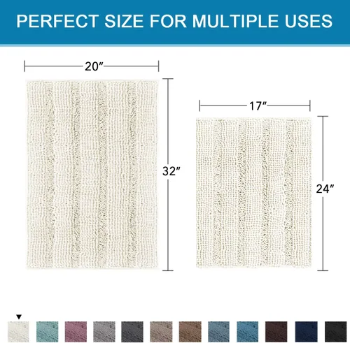 Miniatura 532 de H.VERSAILTEX Tapetes de baño antideslizantes para baño, alfombras de baño extragruesas de felpilla a rayas, tapetes de baño de 47" x 17", alfombras