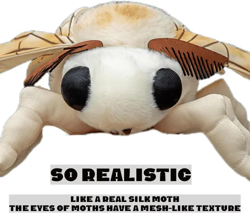 Miniatura 6 de FRANKIEZHOU Animal de peluche de polilla de seda de simulación, color blanco, 15 pulgadas, juguete de peluche suave para niños, bebé, decoración