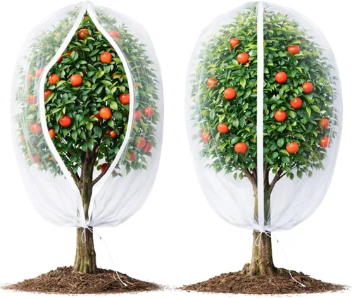Miniatura 11 de Cubierta de red para árboles frutales con cremallera y cordón, 2 paquetes de red de barrera de insectos de 4 x 4 pies para protección del jardín