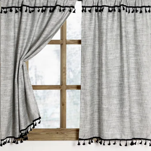 Miniatura 5 de Cortinas de cocina con borlas boho de 36 pulgadas de largo, modernas, de granja, de algodón y lino, cortinas cortas de cafetería para baño, ventana