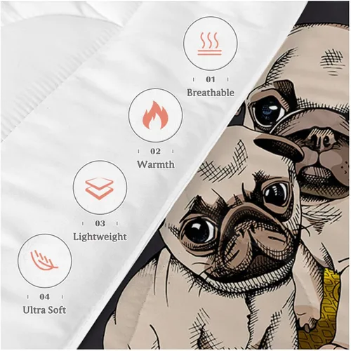 Miniatura 4 de Sleepwish - Juego de edredón de carlino, juegos de ropa de cama de perro de 4 piezas para cama individual, edredón gris reversible para chicos