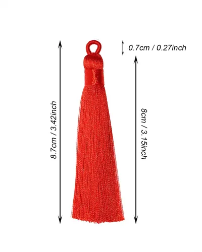 Miniatura 7 de Tupalizy 10 borlas suaves y sedosas hechas a mano con lazo para colgar marcapáginas, llaveros, aretes, pulseras, fabricación de joyas, recuerdo, Rojo