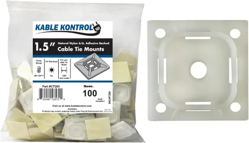 Miniatura 20 de Kable Kontrol Soportes para bridas de cremallera, 1 pulgada cuadrada, blanco natural, 100 unidades, cuadrados de montaje multiusos con respaldo