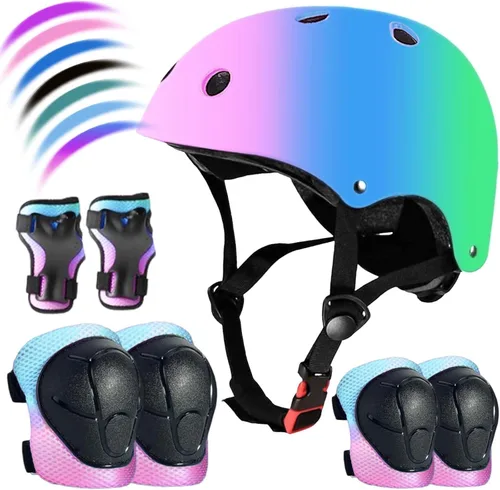 Miniatura 14 de Juego de casco de bicicleta ajustable para niños, chicos, chicas y adolescentes de 3 a 8 años de edad, incluye protectores de codo, rodilla