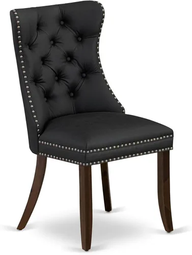 Miniatura 5 de East West Furniture DAP8F12 Dallas Parson - Juego de 2 sillas de cocina tapizadas de piel sintética con botones copetudos, color gris oscuro
