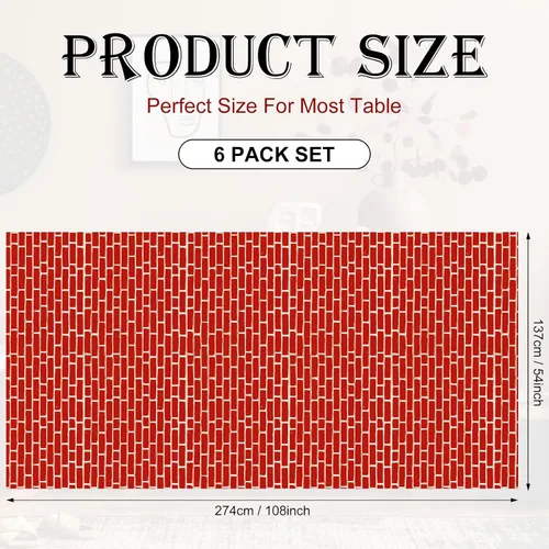 Miniatura 2 de Chumia 6 manteles de ladrillo rojo, fondo de pared de ladrillo de plástico de 54 x 108 pulgadas, mantel rectangular para decoración de fiesta