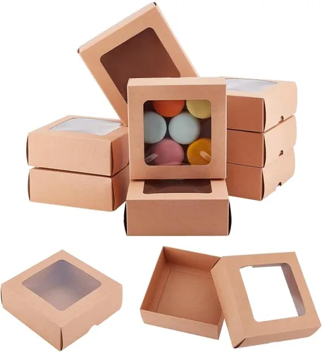 Miniatura 12 de BENECREAT Paquete de 30 cajas rectangulares de papel kraft marrón de 3.3 x 2.3 x 1 pulgadas con ventana transparente para regalos de boda, fiesta