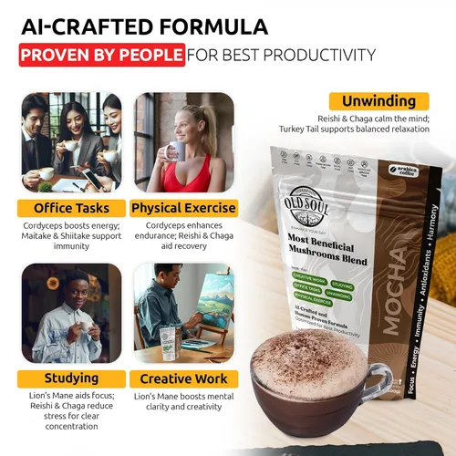 Miniatura 5 de OldSoul Superfood - Mezcla de café negro de hongos Café arábica Aproximadamente 70 dosis Energía, enfoque, inmunidad (14 onzas (paquete de 1)