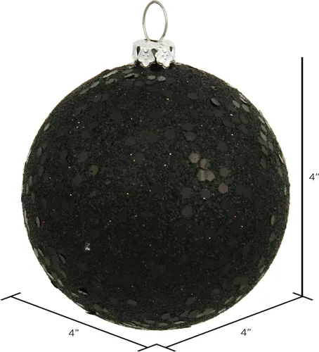Miniatura 2 de Vickerman Adorno de bola de Navidad inastillable con acabado de lentejuelas con tapa perforada, 6 por bolsa, 4 pulgadas, color negro