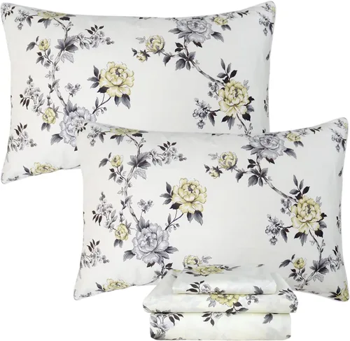 Miniatura 85 de FADFAY Juego de sábanas de rosas blancas, ropa de cama vintage floral de rosas, ropa de cama estilo rústico, 100% algodón egipcio percal, 800 hilos
