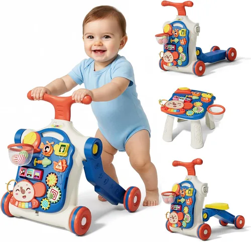 QDRAGON Andador de empuje 5 en 1 para bebés varones, aprendizaje para caminar para niños pequeños, andador de sentado a de pie, juguete de empuje