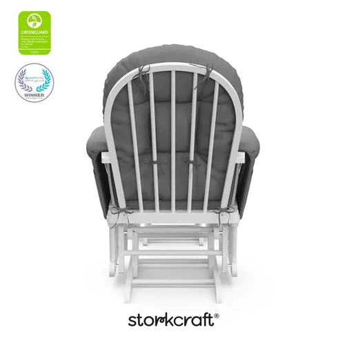 Miniatura 7 de Storkcraft Planeador de aro y otomana prémium (blanco y gris) - Planeador de guardería con certificado GREENGUARD Gold, artesanía de madera maciza