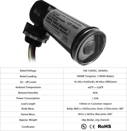 Miniatura 3 de Paquete de 1 sensor fotoeléctrico para exteriores, control de iluminación de conducto de montaje giratorio del atardecer al amanecer con fotocélula