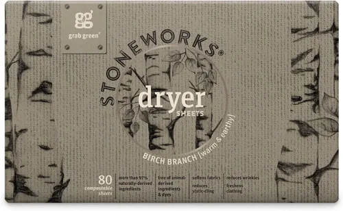 Grab Green, Stoneworks, Hojas para secadora, 80 hojas compostables (rama de abedul)