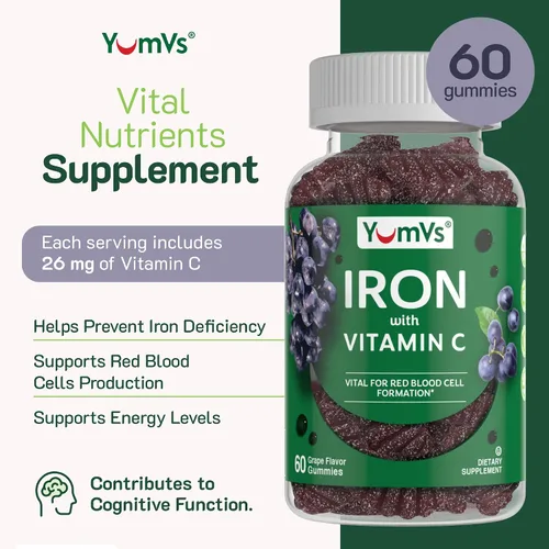 Miniatura 3 de Suplemento de gomitas de hierro con vitamina C – Suplemento de hierro de 10 mg – Gomitas de gran sabor sabor a uva – Apoya la salud inmunológica