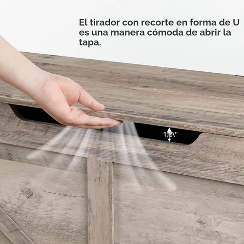 Miniatura 5 de HOOBRO Banco de almacenamiento, baúl de almacenamiento de madera retro de 39.4 pulgadas con tirador recortado en forma de U, bisagra de seguridad