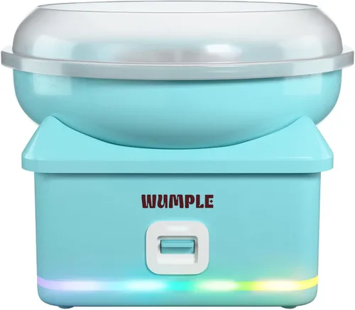 Máquina de algodón de azúcar para niños con luces LED, máquina eléctrica de calentamiento rápido con cuenco con tapa para fiestas y hogar, color azul