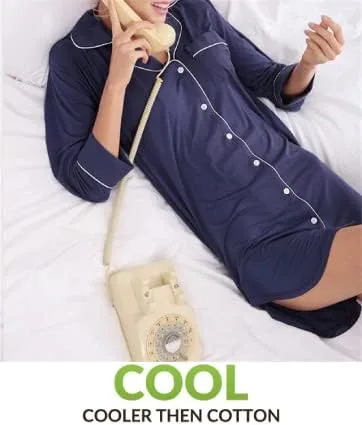 Miniatura 6 de Cherrydew Camisones para mujer, de viscosa de bambú, suave, de manga larga, con botones, para dormir, tallas S-XXL