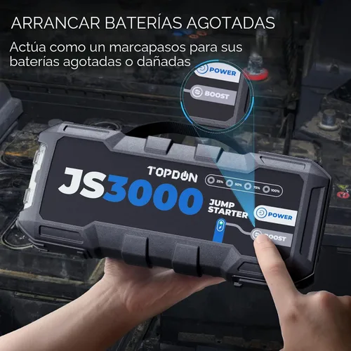 Miniatura 6 de TOPDON Cargador de batería de coche, arrancador de batería de pico de 2000 A para motores diesel de hasta 8 L/6 L, paquete de arranque de batería