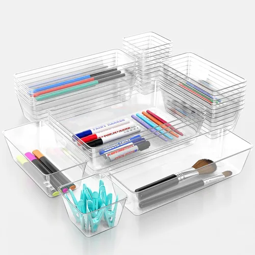 Miniatura 3 de Juego de organizador de cajones transparentes de 12 piezas, 3 tamaños, bandejas organizadoras de tocador de baño y contenedores de almacenamiento