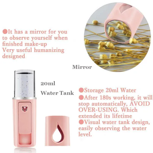 Miniatura 3 de Vaporizador Facial Portátil Nano Mini Atomizador Facial para Atomización de Extensiones de Pestañas con Espejo y Tanque de Agua Visual de 20ml