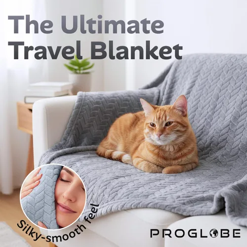 Miniatura 2 de Proglobe Manta de viaje y almohada – Manta de forro polar ultra suave y ligera para avión, automóvil, campamento, autobús, viajes, manta acogedora