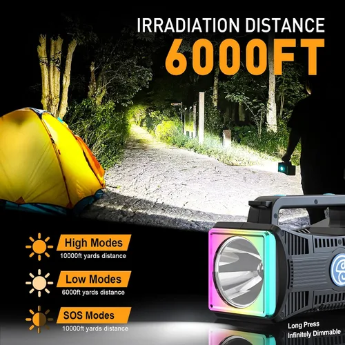 Miniatura 2 de Linterna Recargable, Linterna Reflector LED de 15000 de Capacidad Lúmenes Extra Grandes Ultra-Larga Espera Linterna UV Luz Negra Impermeable