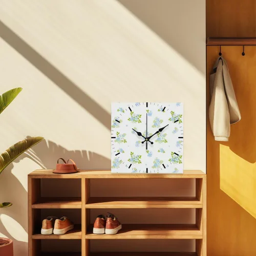 Miniatura 7 de Light Blue Floral Soft Green Leaves Clock Wall Wall Clocks Silent Clock Kitchen Clocks Battery Operated Garage for Kitchen Bathroom Bedroom Living