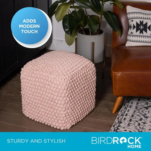 Miniatura 3 de BIRDROCK HOME - Taburete de puf redondo con diseño otomano – Puf de punto – Cuerda trenzada de algodón – Ideal para la sala de estar, dormitorio