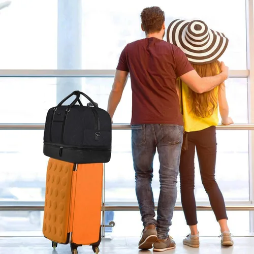 Miniatura 39 de IBFUN Bolsas de fin de semana para mujer, bolsa grande de lona para viaje, bolsa de viaje con compartimento para zapatos, 21 pulgadas, juego de 3